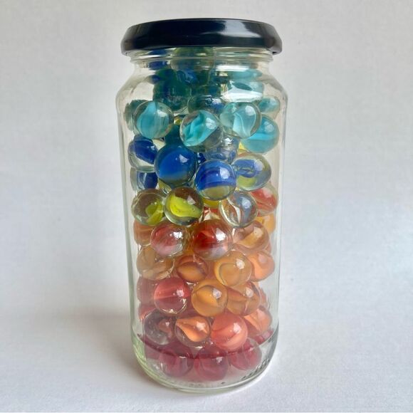 Vintage Multi Color Cat’s Eye Banana Glass Toy Marble  Jar - Picture 4 of 14